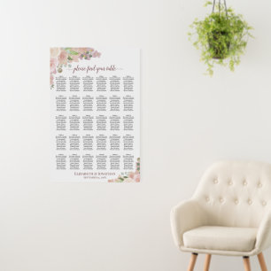 Elegant Pink Floral 30 Table Wedding Seating Chart Foam Board