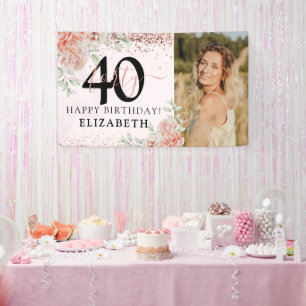 Elegant Pink Floral 40th Birthday Photo Banner