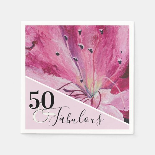 Elegant Pink Floral 50 and Fabulous Birthday Napkins