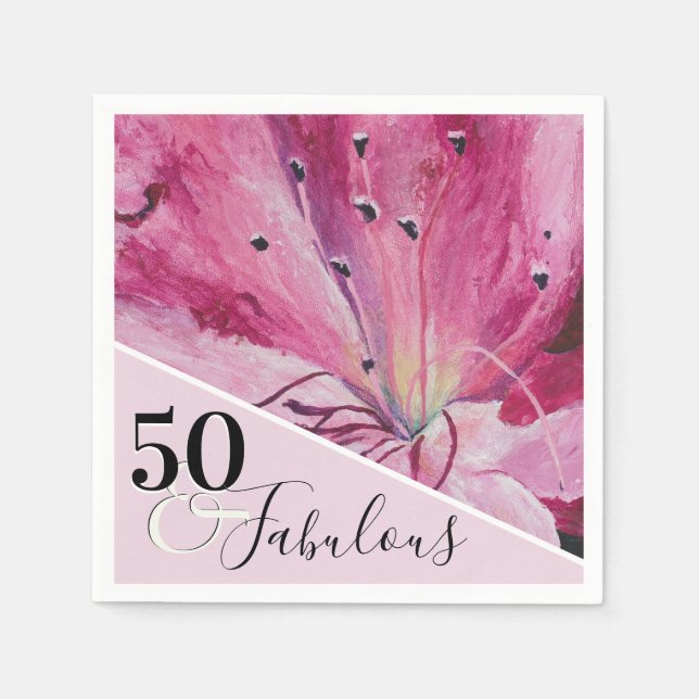 Elegant Pink Floral 50 and Fabulous Birthday Napkins (Front)