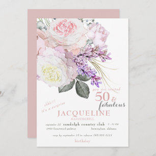 Elegant Pink Floral 50 & Fabulous Birthday Party Invitation