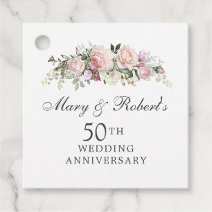 Elegant Pink Floral 50th Wedding Anniversary Party Favor Tags