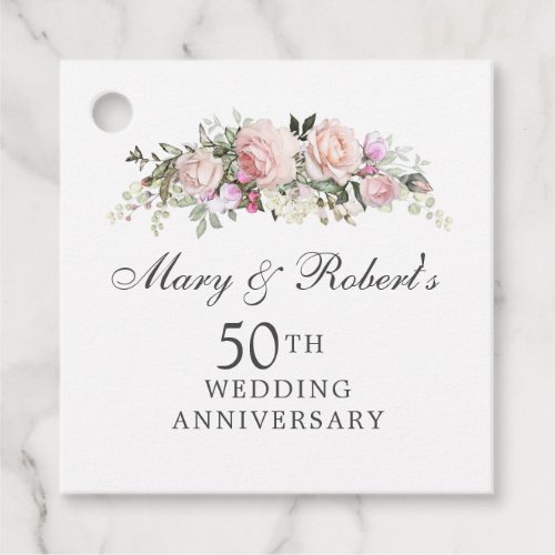 Elegant Pink Floral 50th Wedding Anniversary Party Favor Tags