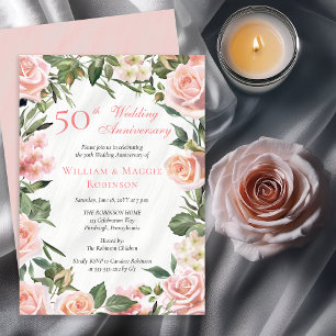 Elegant Pink Floral 50th Wedding Anniversary Party Invitation