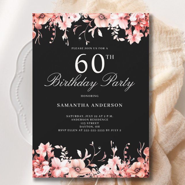 Elegant Pink Floral 60th Birthday  Invitation (Creator Uploaded)