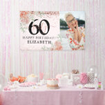 Elegant Pink Floral 60th Birthday Photo Banner<br><div class="desc">Chic girly pink and rose gold 60th birthday party banner, featuring a photo of the birthday girl, pastel pink watercolor florals with succulent greenery and faux rose gold glitter. The elegant birthday template reads Happy Birthday and Name. The design includes calligraphy script and all text is easy to customize -...</div>