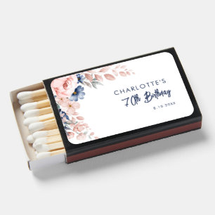 Elegant Pink Floral 70th Birthday Custom Matchboxes