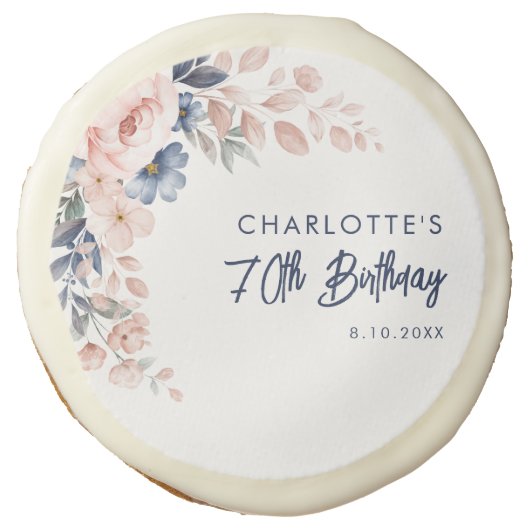 Elegant Pink Floral 70th Birthday Custom Sugar Cookie (Front)