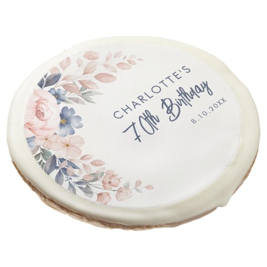 Elegant Pink Floral 70th Birthday Custom Sugar Cookie (Angled)