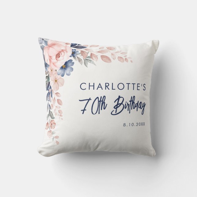 Elegant Pink Floral 70th Birthday Custom Throw Pillow (Front)