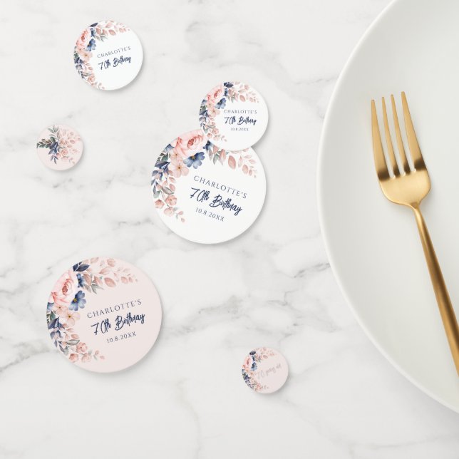 Elegant Pink Floral 70th Birthday Party Custom Confetti (Group)