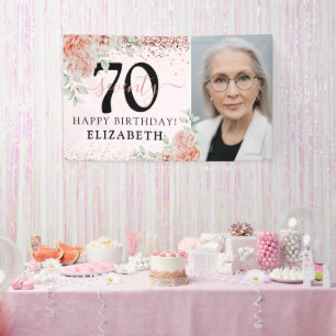 Elegant Pink Floral 70th Birthday Photo Banner