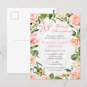 Elegant Pink Floral 70th Wedding Anniversary Party Postcard