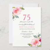 Elegant Pink Floral 75th Birthday Party Invitation (Front)