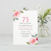 Elegant Pink Floral 75th Birthday Party Invitation (Standing Front)