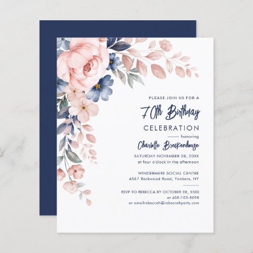 Elegant Pink Floral 80th Birthday Party Invitation