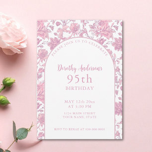 Elegant Pink Floral 95th Birthday Party Invitation