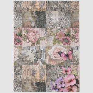 Elegant Pink Floral Abstract Art Collage Decoupage Tissue Paper