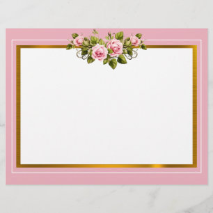 Elegant Pink Floral and Gold Frame "Thank You" Letterhead