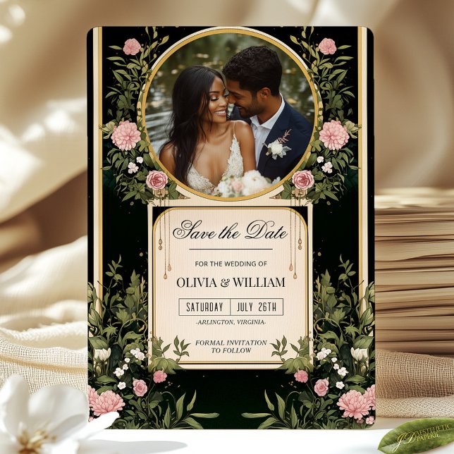 Elegant Pink Floral and Gold Save the Date Invite (Creator Uploaded)