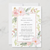 Elegant Pink Floral and Rose Gold Bridal Shower Invitation (Front)