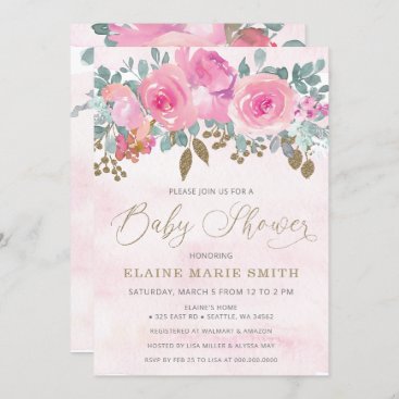 Elegant Pink Floral Baby in Bloom Baby Shower  Invitation