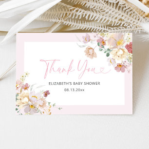 Elegant Pink Floral Baby in Bloom Baby Shower Thank You Card