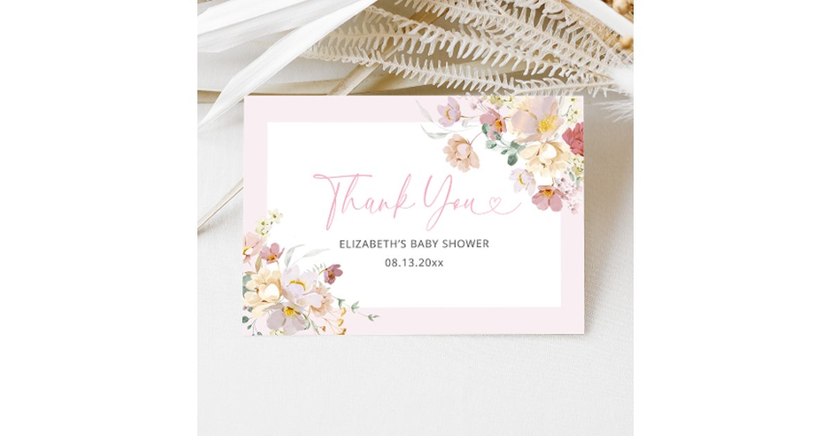 Elegant Pink Floral Baby in Bloom Baby Shower Thank You Card | Zazzle