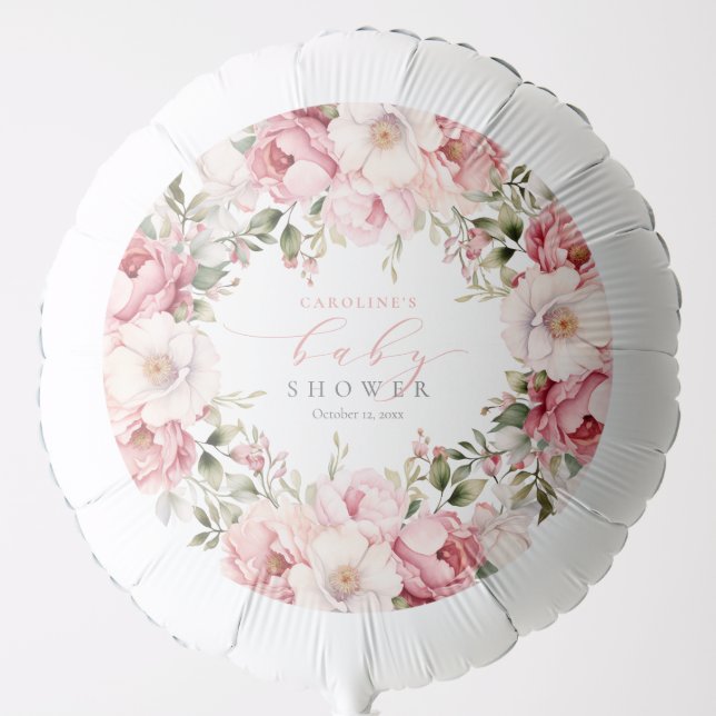 Elegant Pink Floral Baby In Bloom Girl Baby Shower Balloon (Front)