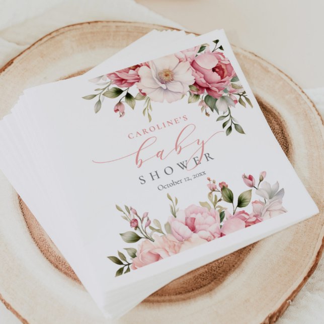 Elegant Pink Floral Baby In Bloom Girl Baby Shower Napkins (Creator Uploaded)