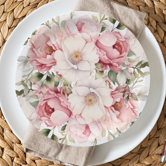 Elegant Pink Floral Baby In Bloom Girl Baby Shower Paper Plates (Creator Uploaded)