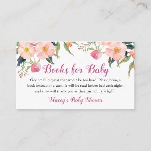 Elegant Pink Floral Baby Shower Book Request Enclosure Card