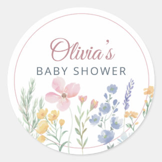 Elegant Pink Floral Baby Shower Classic Round Sticker