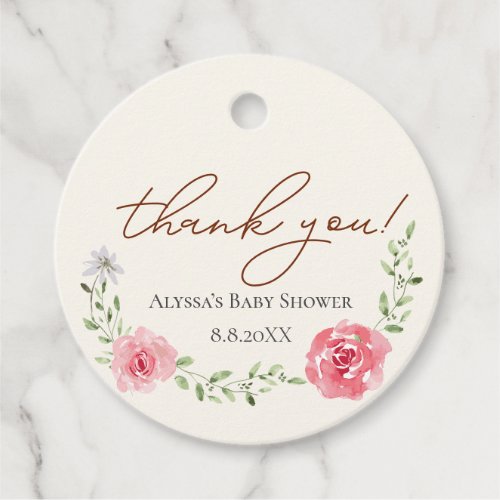 Elegant Pink floral baby shower Custom thank you Favor Tags