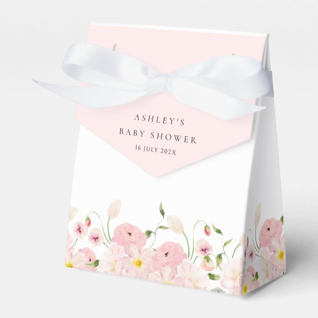 Elegant Pink Floral Baby Shower Favor Boxes (Front Side)