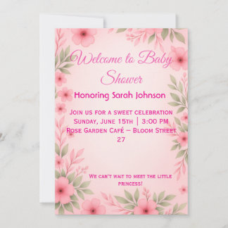 Elegant Pink Floral Baby Shower Invitation