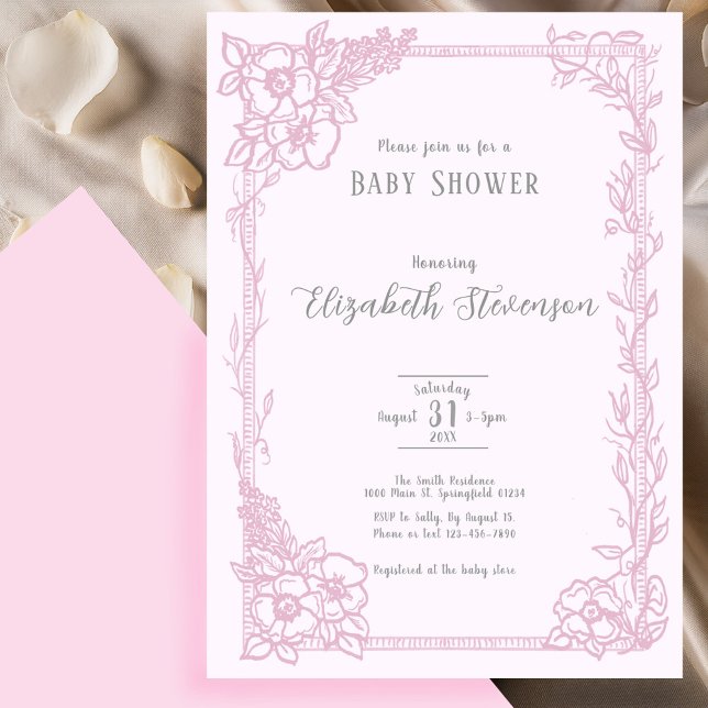 Elegant Pink Floral Baby Shower  Invitation (Creator Uploaded)
