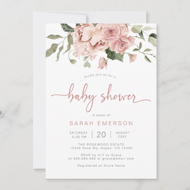 Elegant Pink Floral Baby Shower Invitation (Front)