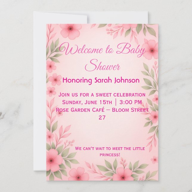 Elegant Pink Floral Baby Shower Invitation (Front)