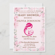 Elegant Pink Floral Baby Shower Invitation Card