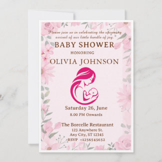 Elegant Pink Floral Baby Shower Invitation Card