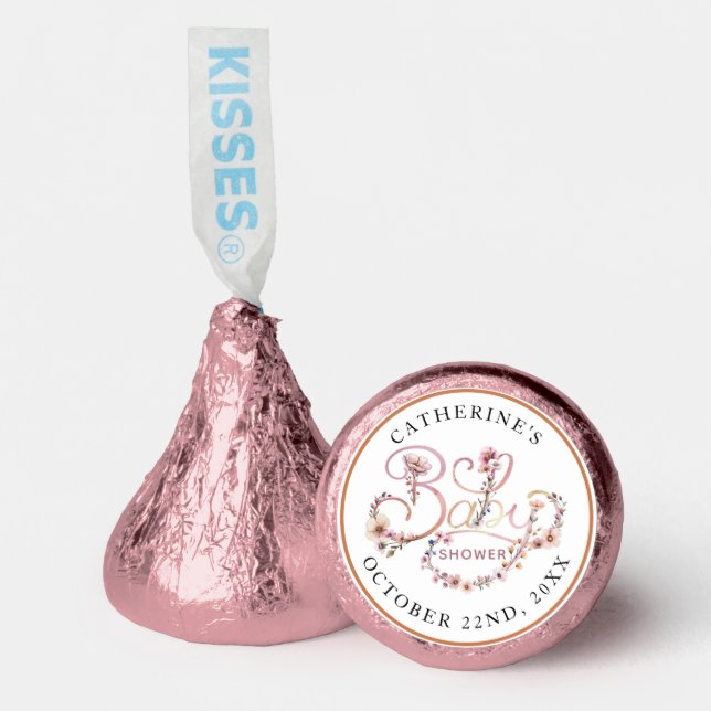 Elegant Pink Floral Baby Shower Kisses Stickers –  Hershey®'s Kisses® (Front)