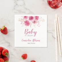 Elegant Pink Floral Baby Shower Paper Napkins
