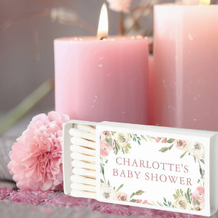 Elegant Pink Floral Baby Shower Personalized Matchboxes