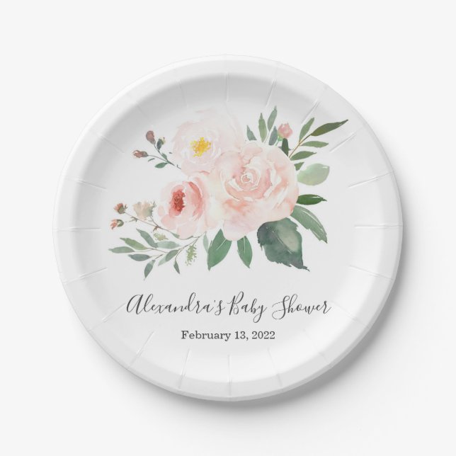 Elegant Pink Floral Baby Shower Plate (Front)