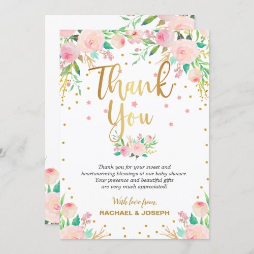 Elegant Pink Floral Baby Shower Thank You Card