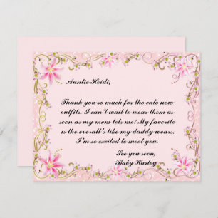 Elegant Pink Floral Baby Shower Thank You Card