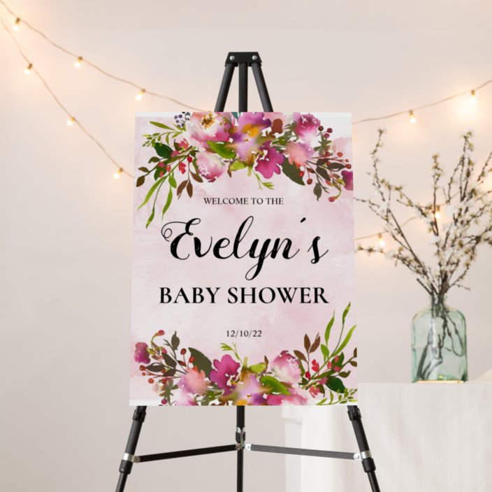 Elegant Pink Floral Baby Shower Welcome Board | Zazzle