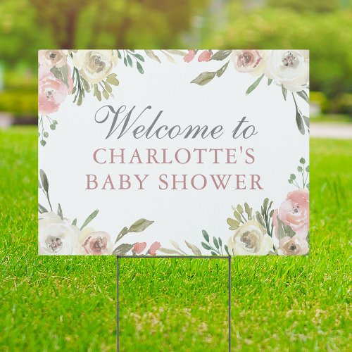 Elegant Pink Floral Baby Shower Welcome Yard Sign