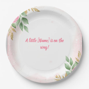 Elegant Pink Floral Baby Shower with Rose and Gold Paper Plates